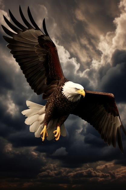 View of 3d eagle flying in the sky