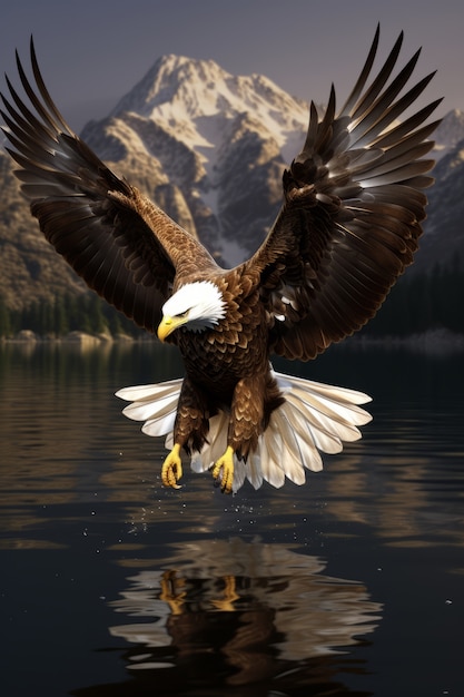 Free photo view of 3d eagle with mountainous landscape