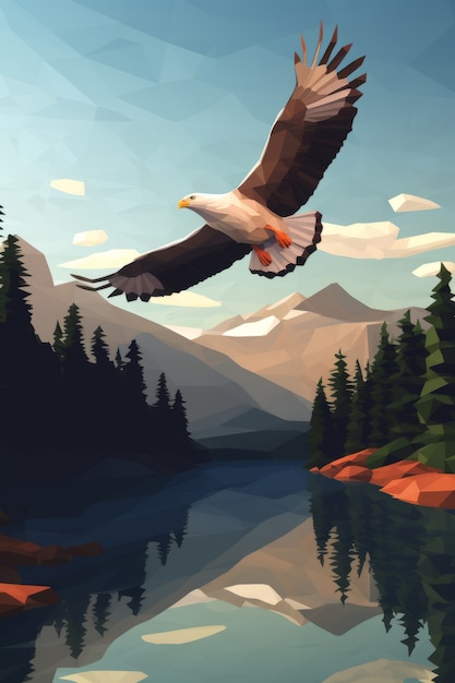 Free photo view of 3d eagle with mountainous landscape