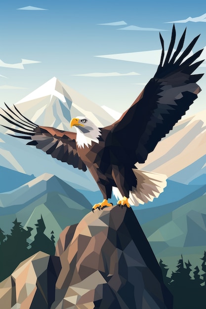 Free photo view of 3d eagle with mountainous landscape