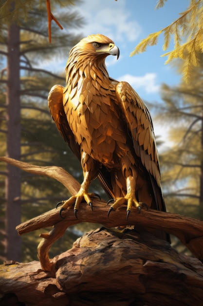 View of 3d eagle with nature landscape