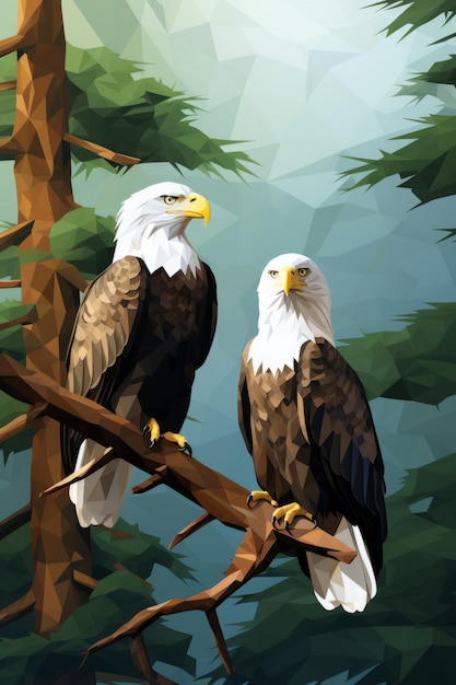 Free photo view of 3d eagles on tree branch