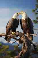 Free photo view of 3d eagles on tree branch