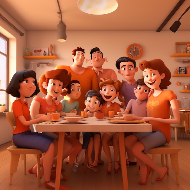 Foto gratuita vista della famiglia 3d con genitori e figli