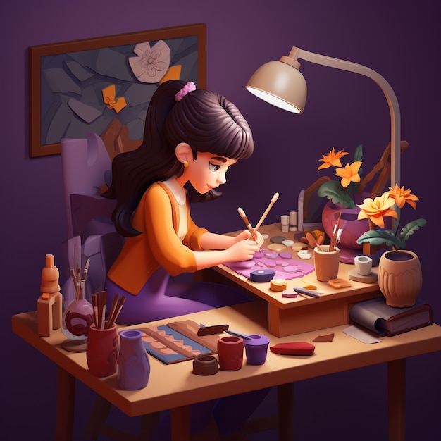 View of 3d female painter
