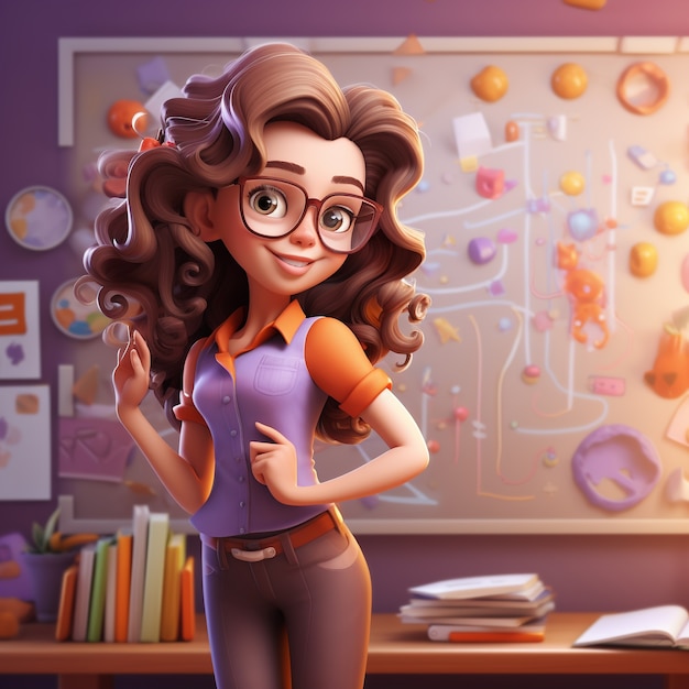 View of 3d female teacher