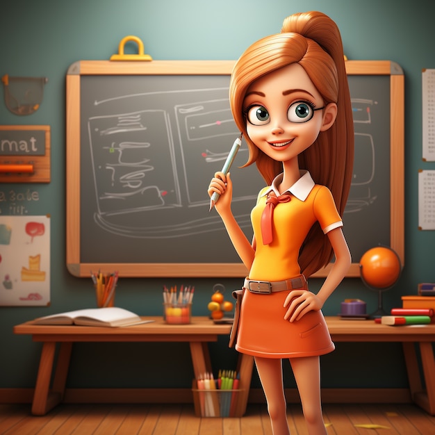 View of 3d female teacher