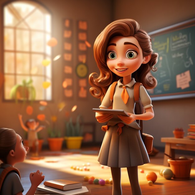 View of 3d female teacher