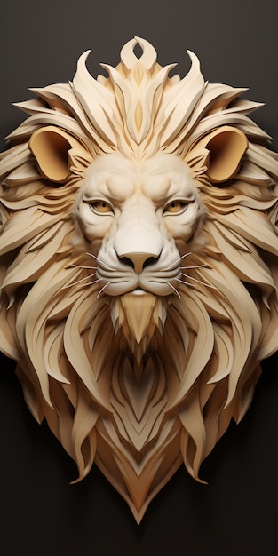 Foto gratuita vista della testa di leone feroce 3d con \criniera