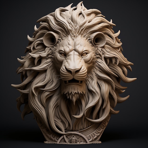 Free photo view of 3d ferocious lion head with \mane