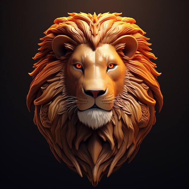 View of 3d ferocious lion head with \mane