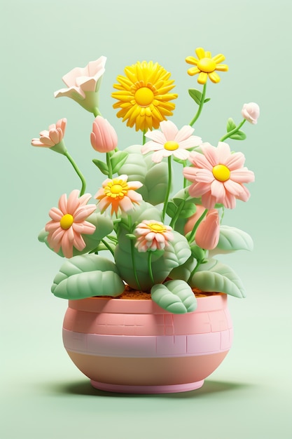 냄비에 3d 꽃의 보기