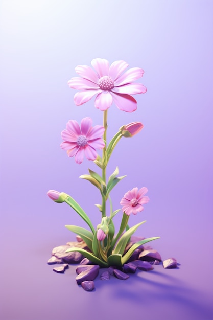 View of 3d flower with rocks