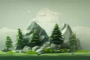 Free photo view of 3d forest landscape with mountains and sky