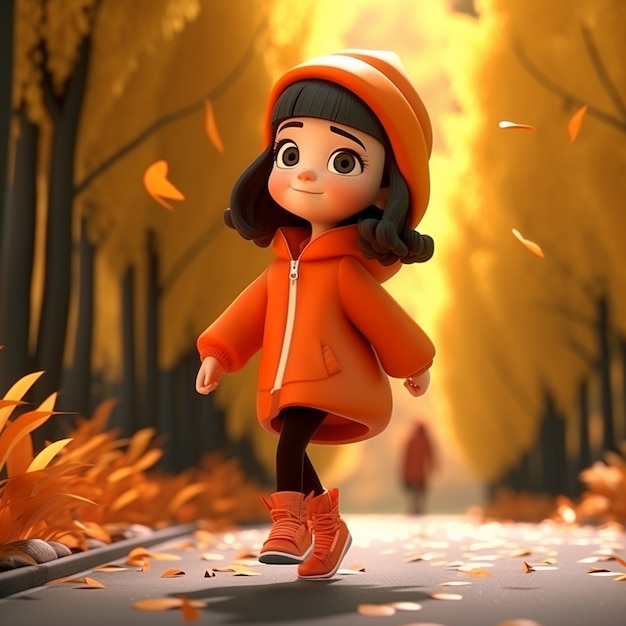 View of 3d girl taking a walk in nature