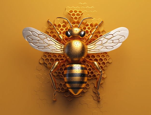 Free photo view 3d golden bee insect