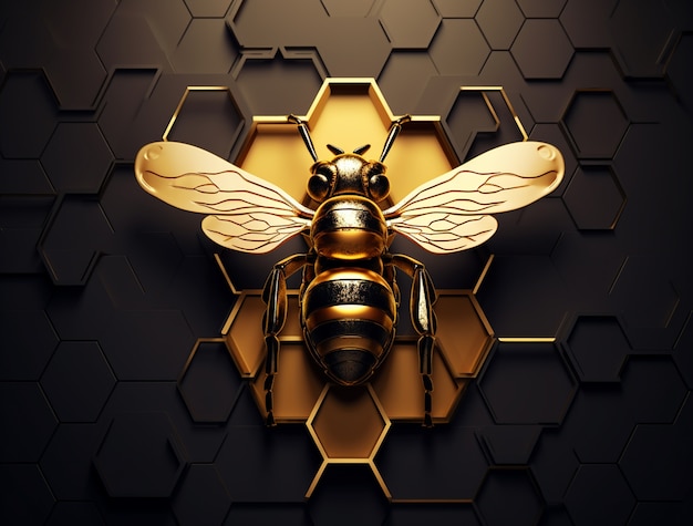 Free photo view of 3d golden bee