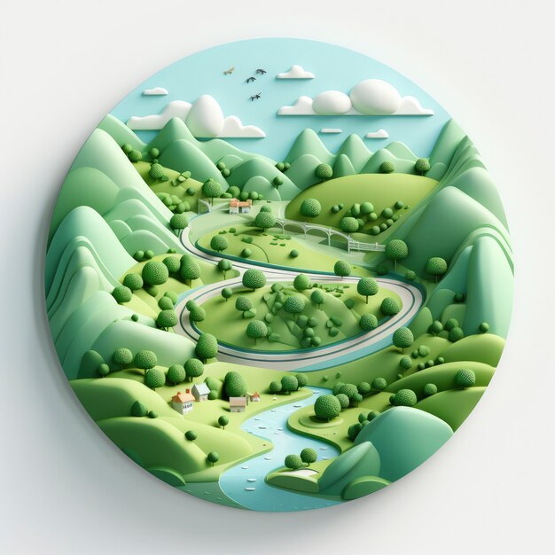 View of 3d graphic nature landscape