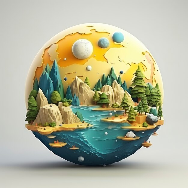 View of 3d graphic nature landscape