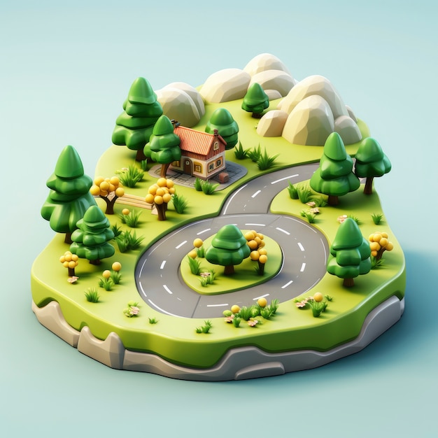 View of 3d graphic roundabout and nature