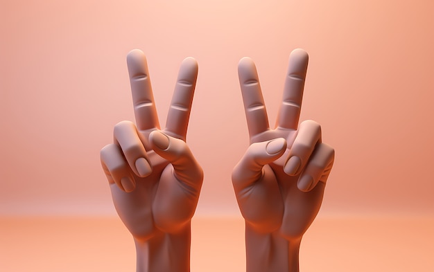 평화 제스처를 보여주는 3D 손의 시각