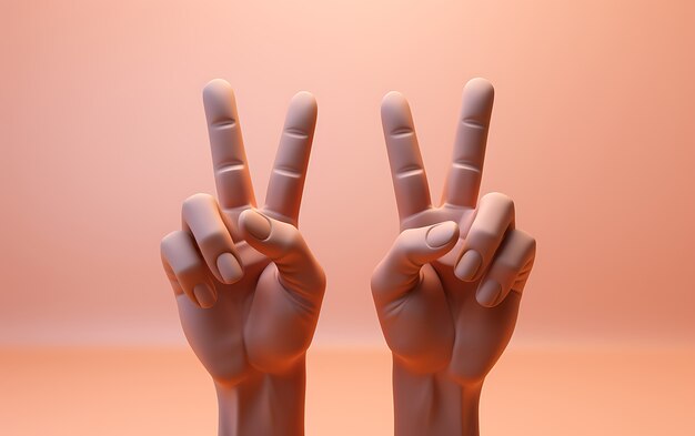 view of 3d hands showing peace gesture