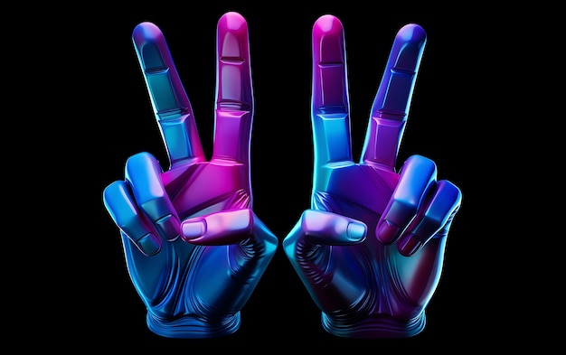 View of 3d hands showing peace gesture