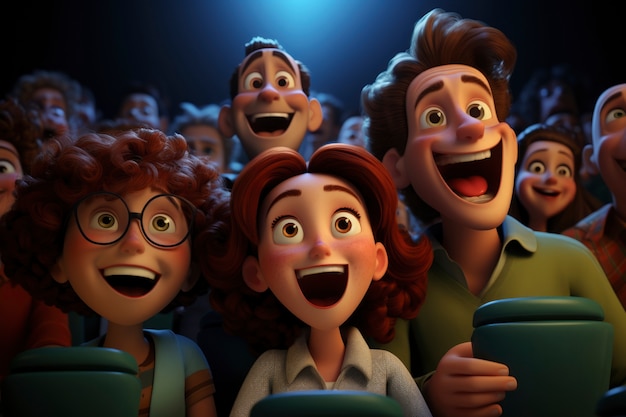 Free photo view of 3d happy family watching a movie