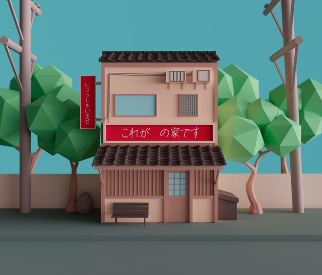 View of 3d house in japanese style