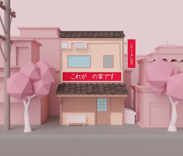 View of 3d house in japanese style