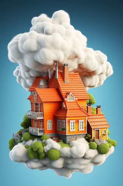 Free photo view of 3d house with clouds