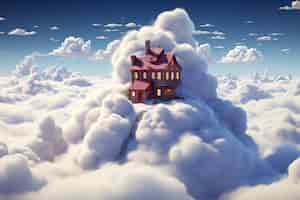 Free photo view of 3d house with clouds