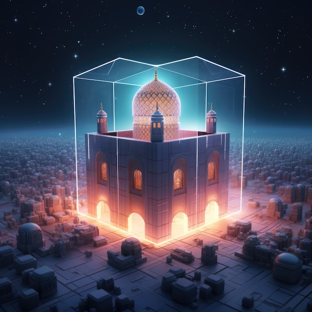3d 이슬람 모스크의 전망