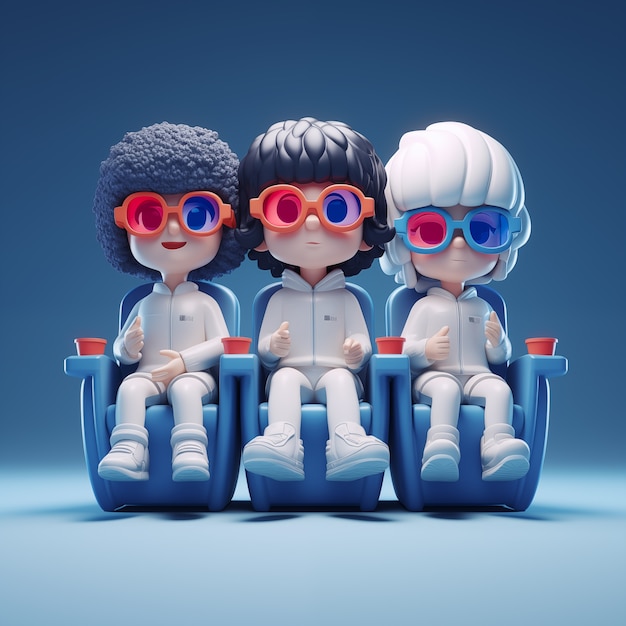 Free photo view of 3d kids at the cinema with glasses