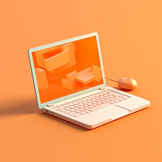 View of 3d laptop device with screen and keyboard