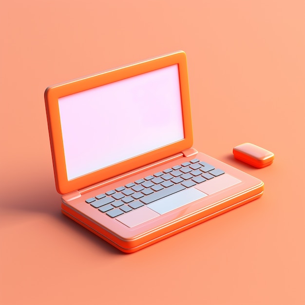 View of 3d laptop device with screen and keyboard