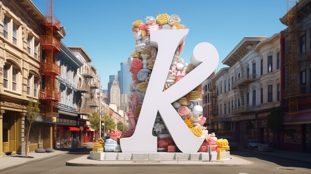 View of 3d letter k in middle of the street