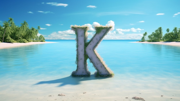 View of 3d letter k with beach landscape