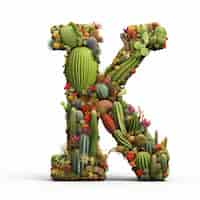 Free photo view of 3d letter k with cactus