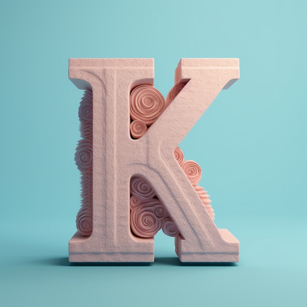 View of 3d letter k with coarse texture