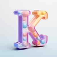 Foto gratuita vista della lettera 3d k con palle colorate