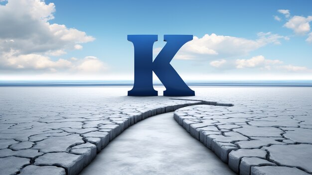 View of 3d letter k with dry landscape