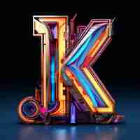 Free photo view of 3d letter k with neon colors