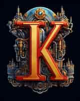 Free photo view of 3d letter k with steampunk design