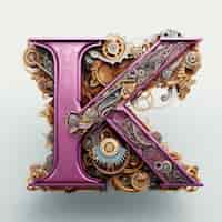 Free photo view of 3d letter k with steampunk design