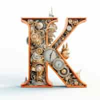 Foto gratuita vista della lettera 3d k con design steampunk