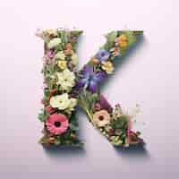 Free photo view of 3d letter k with vegetation and flowers