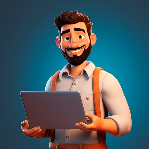 Free photo view of 3d man holding laptop