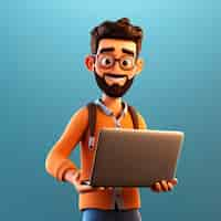 Free photo view of 3d man using laptop