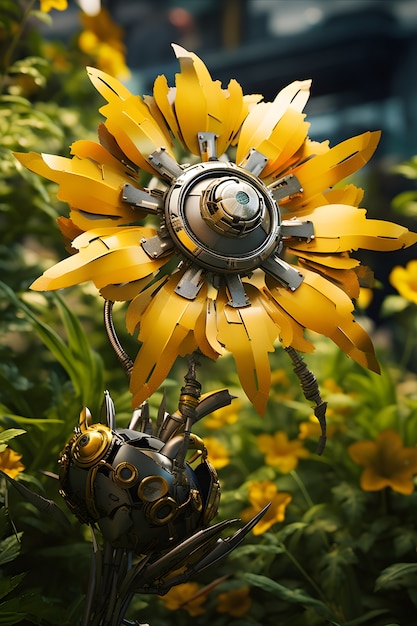 View of 3d mechanical flower